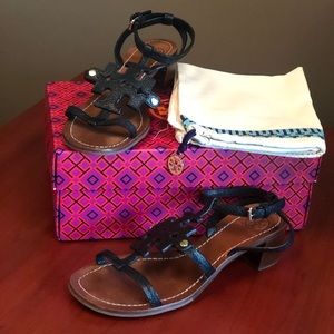 Black Leather Tory Burch Sandals